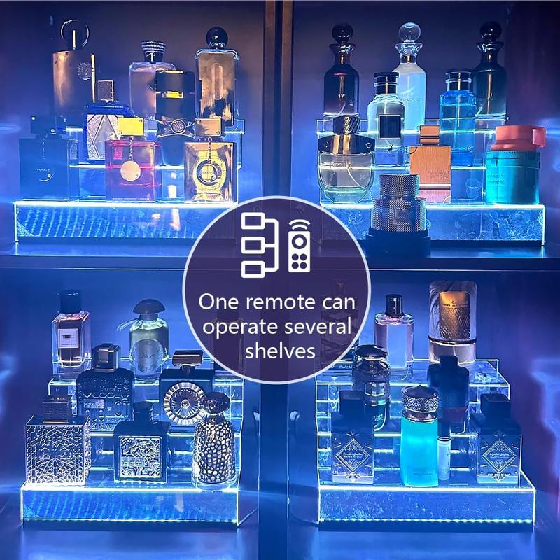 Display Riser Shelf ,12 IN Clear Acrylic Display Riser Shelf with LED light,3 Tier Display Step Shelves Holder, Perfume Cologne Organizer Holder,Pops Toys Figures, Clear Cupcake Riser, Dessert Shelf, Decoration on