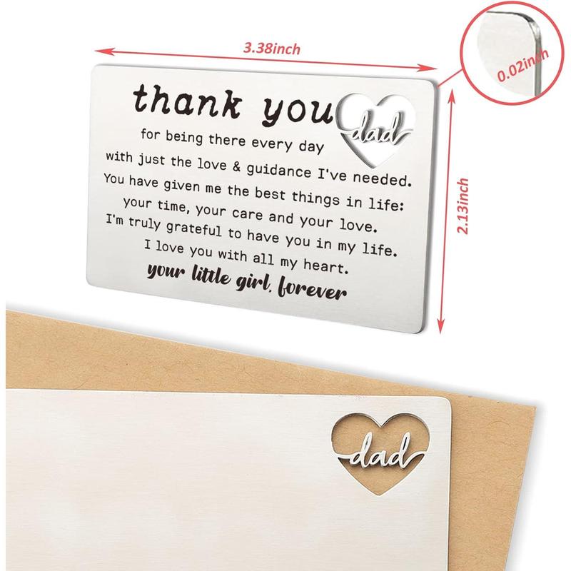 Thank You Dad Engraved Wallet Card Inserts, Dad Gifts from Daughter, Birthday Father's Day Thanksgiving Christmas Valentines Gifts Card for Dad Father Papa