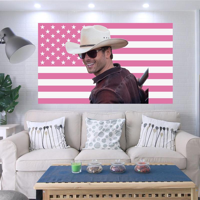 Glen Powell Pink Wall Tapestry American Flag - Not My First Tornado 3x5ft USA Flag, GlenPowell Cowboy Twisters Movie USFlag, i Love Glen Powell and His CuteDog Fan Gift Tapestries