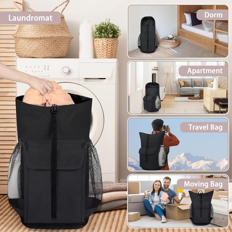 132L Laundry Bag Backpack College  Heavy Duty, Laundry Bag with  Straps for College Dorm Essentials, Large Laundry Backpack for Travel, Laundromat, Apartment, Black