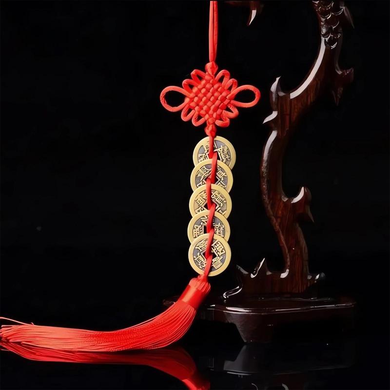 Chinese Style Hanging Red Copper Coin (5 Counts 10pcs), Traditional Chinese Knot Tassel, Lucky Charms Copper 5 Coins Traditional Pendant, Home Decor Craft