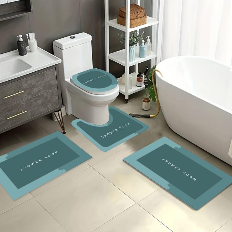 4 Pcs Bathroom Rug Set Toilet Mats with Toilet Lid Cover Super Absorbent Quick Dry Non Slip Water Absorption Soft Comfortable Machine Washable Easier to Dry Bath Mat Bathroom Rugs Mat