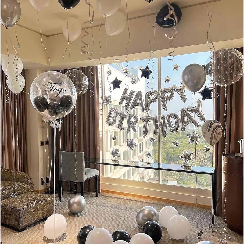 Silver Happy Birthday Balloons Banner,16 Inch Mylar Foil Letters Sign,Reusable Balloons for Women, Men, Boys & Girls Birthday Decorations Party Supplies