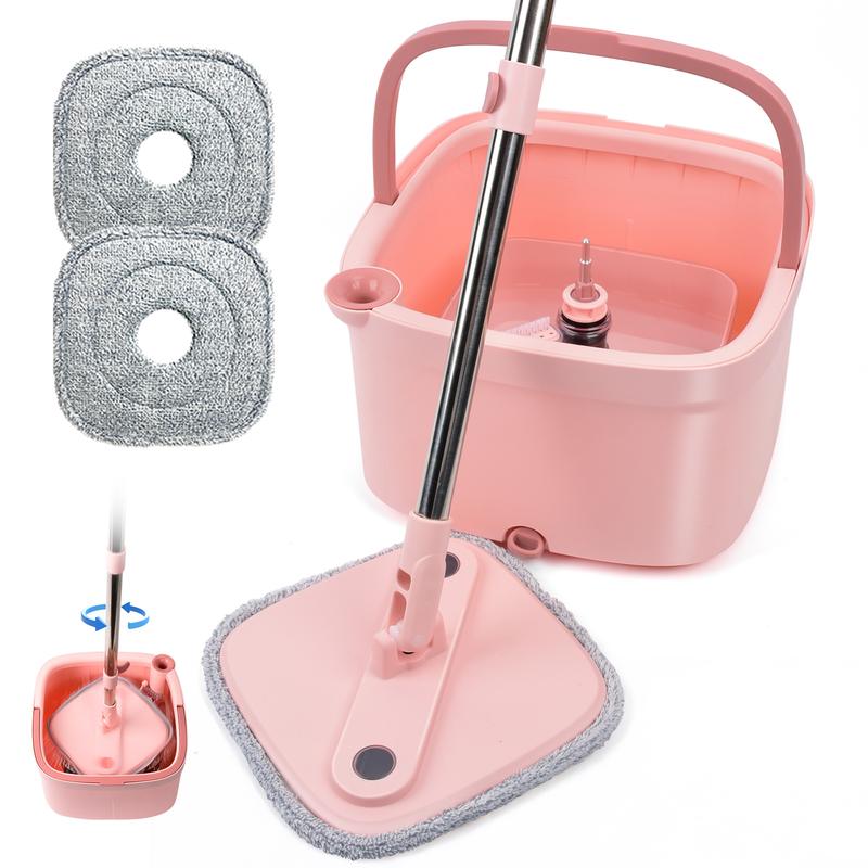 Spin Mop and Bucket System with Dual Compartment Mop Bucket and Thick Washable Microfiber Mop Pads