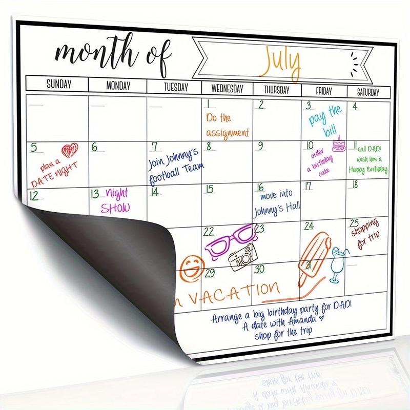 Magnetic Monthly Calendar, 1 Count Refrigerator Planner  Dry Erase Board, Planning Board for Kitchen Office School Refrigerator