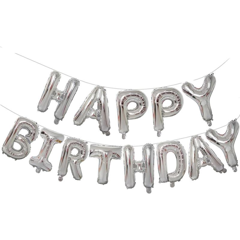 Silver Happy Birthday Balloons Banner,16 Inch Mylar Foil Letters Sign,Reusable Balloons for Women, Men, Boys & Girls Birthday Decorations Party Supplies