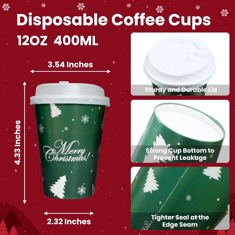 Christmas Disposable Coffee Cups with Lids, 60 Pack 12 Oz To Go Coffee Cups,6 Designs Christmas Coffee Drinking Paper Cups for Hot , Hot Cocoa, Xmas Dinner Party