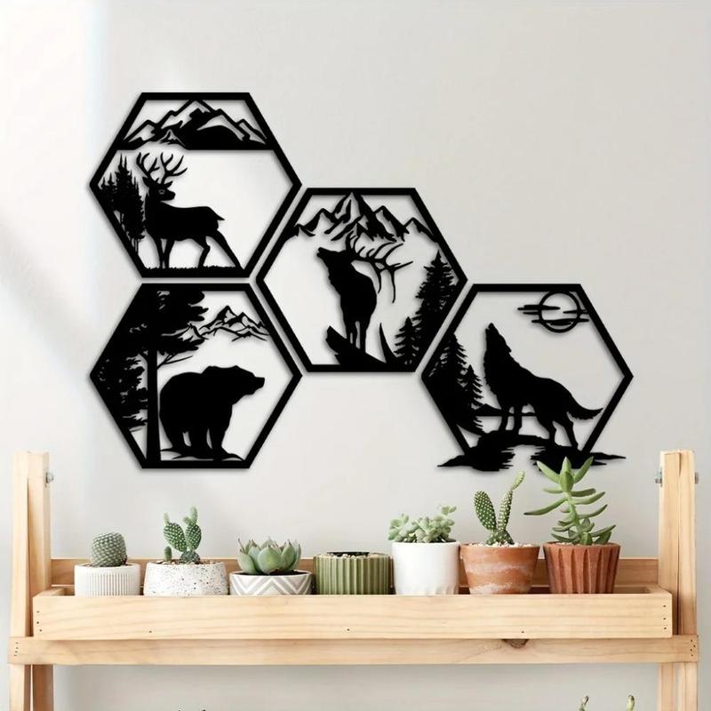 Hollow Out Design Wall Art, 4 Counts set Animal Pattern Hanging Decor, Wall Decor for Home Living Room Bedroom Office