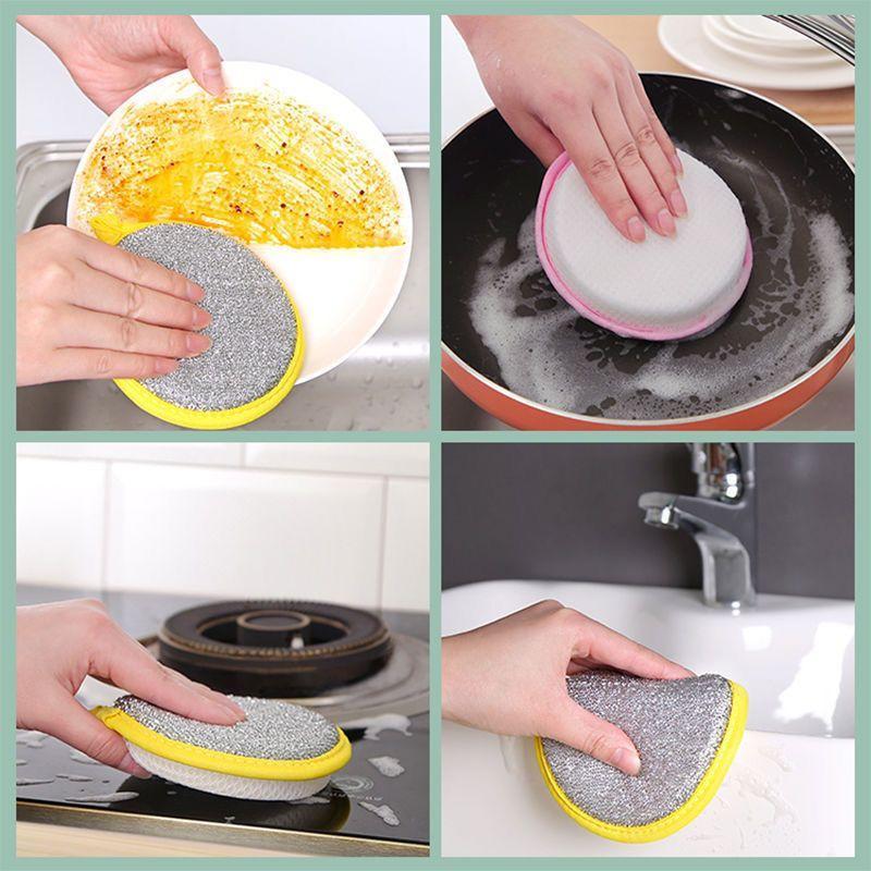 Double-sided Sponge, 5 Counts Pot & Dish Cleaning Sponges, Effortless Pot & Dish Cleaning Sponge, Kitchen Cleaning Sponge