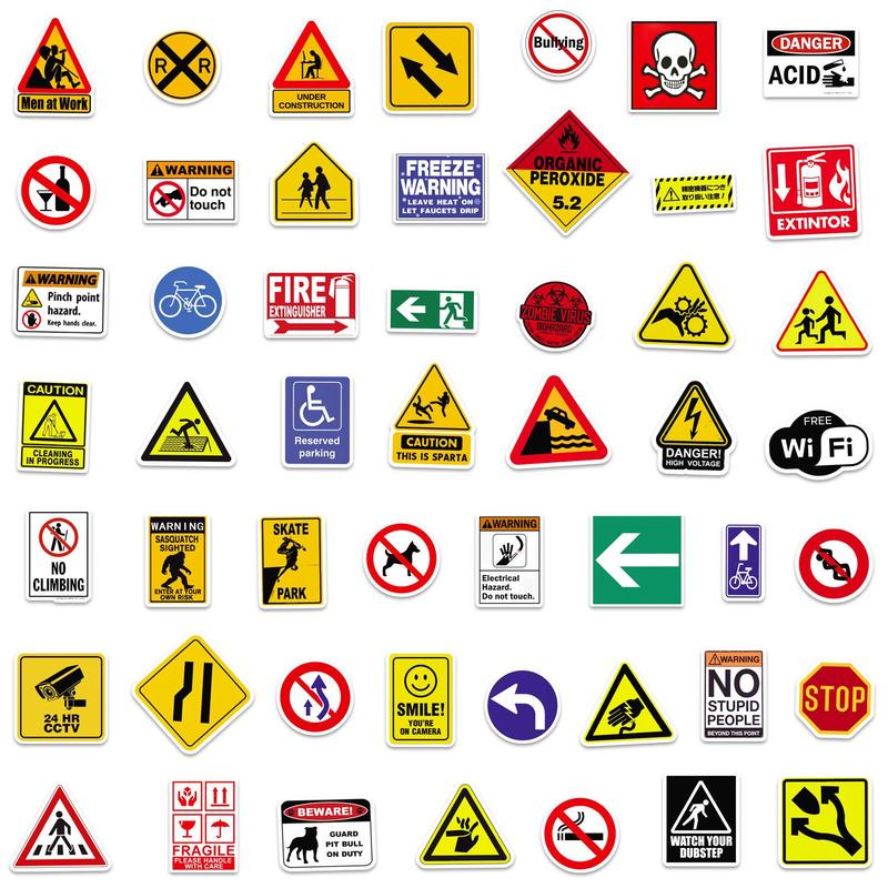 Warning Signs Series Graffiti Stickers, 100pcs DIY Creative Decorative Stickers for Laptops, Smartphones Suitcase, Tiles Sticker, Ornaments Stickers