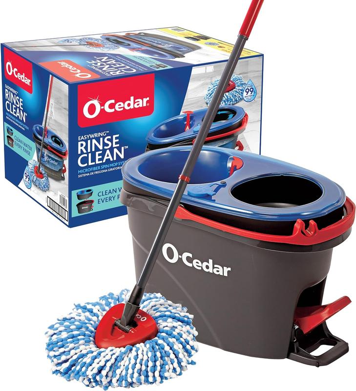 O-Cedar EasyWring RinseClean Microfiber Spin Mop & Bucket Floor Cleaning System, Grey