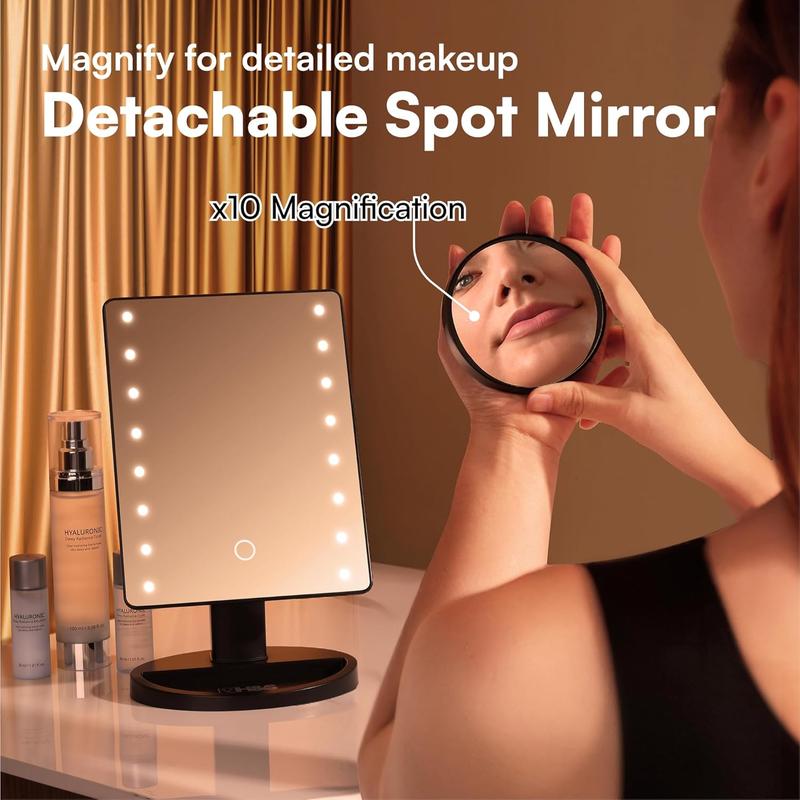 Makeup Mirror with Lights - Light Up Vanity Mirror for Dressing Table Bathroom Desk -  Operated with LED Lights - Includes Detachable 10x Magnifying Mirror, Light Up Makeup Mirror for Desk