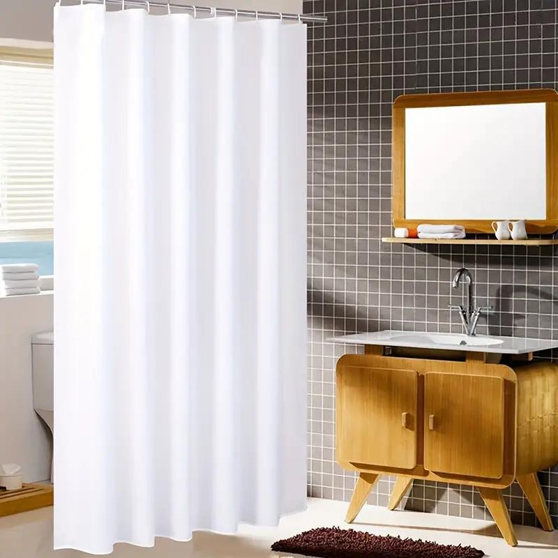 Solid Color Shower Curtain with Hooks, 1 Count Waterproof Bathroom Partition Curtain, Bathroom Accessories, Home Decor Supplies