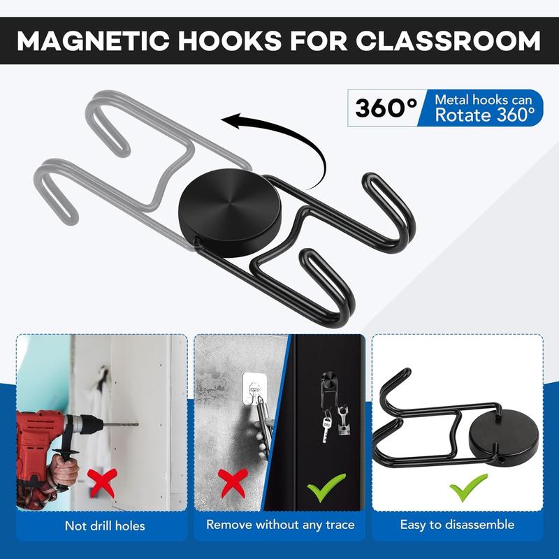 Cruise Ship Essentials, 50Lbs Magnetic Hooks For Cruise Cabins, Classroom Must Haves, Locker Accessories, Cruise Magnets, Black Swivel Magnetic Hooks For Classroom, Refrigerator, Hanging-5 Pcs