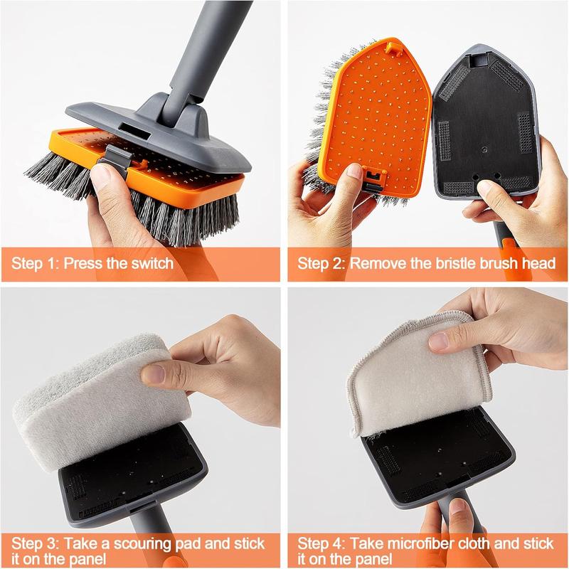 Tile Tub Scrubber Brush with 3 Different Function Cleaning Heads and 56