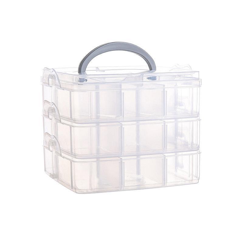 3-tier Storage Box with Lid & Handle, 1 Count Transparent Storage Box, Durable & Spacious Storage Organizer for Home Office