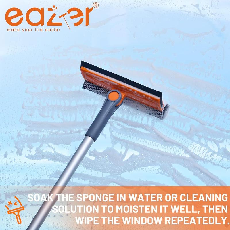 eazer Window Cleaning Squeegee Kit, 2-in-1 Rotatable Squeegee for Window Cleaning, Window Cleaner Tool, Window Washing Equipment Kit with Extension Pole (20''-30'') for Shower Windshield - 2 Head