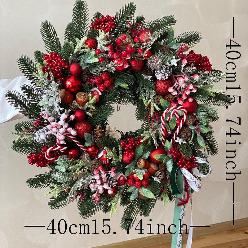 Artificial Christmas Wreath, Faux Christmas Wreath with Pine Cone & Red Berry, Front Door Wreath, Festive & Party Supplies