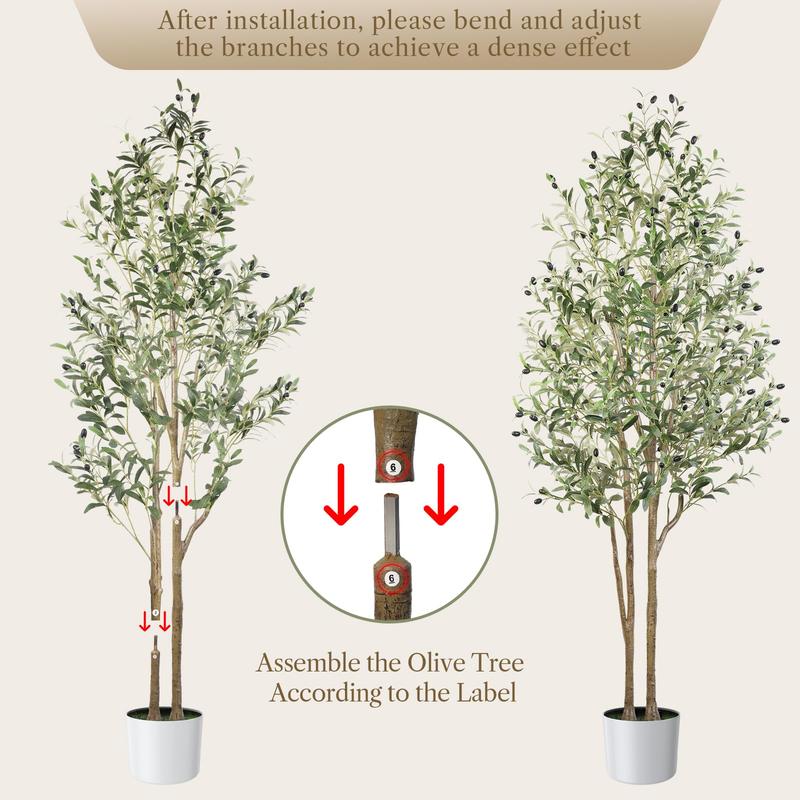 Alupssuc Artificial Olive Trees(6ft), Faux Olive Silk Tree Indoor with Natural Wood Trunk & Lifelike Fruits, Fake Olive Tree with White Planter for Home Balcony Office Garden Decor Gift, 6 Feet, 72 in, Ideal Gift for Room and Office