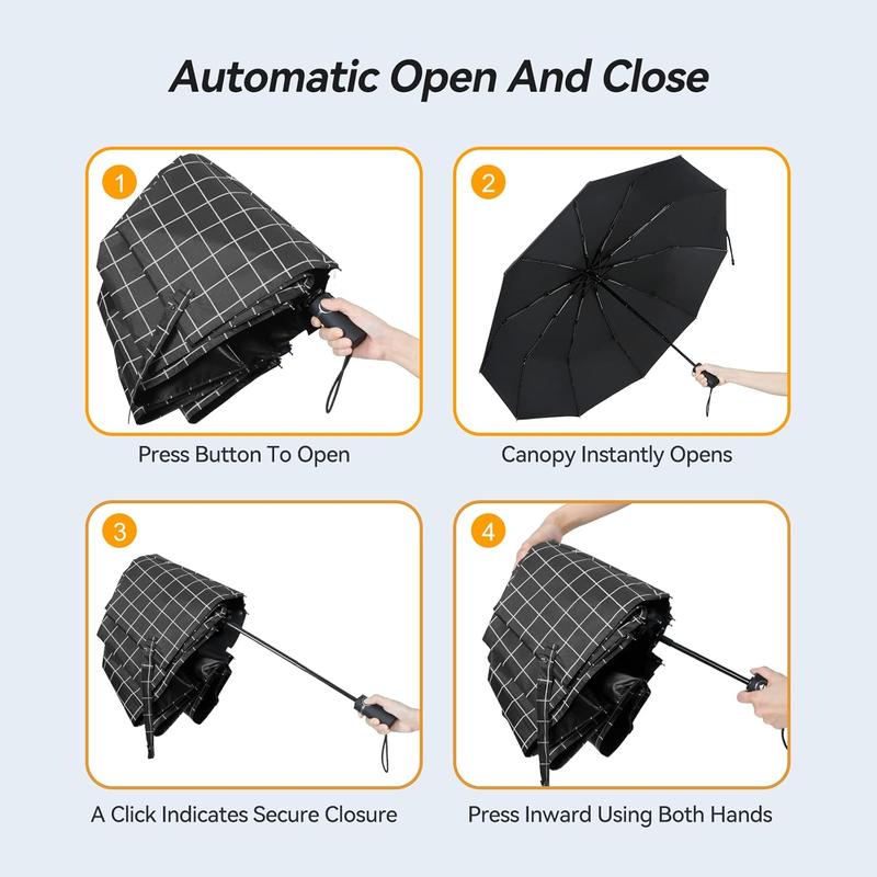 Large Windproof Umbrella, Wind Resistant Compact Travel Folding , Ladies Auto Open Close Strong Wind Proof Rain Proof with 10 Ribs golf umbrella collapsible for Men Women