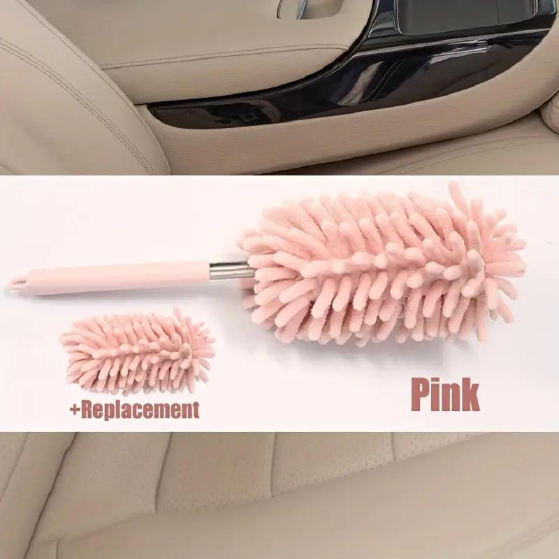 Car Interior Cleaning Brush with Replacement Brush Head, Portable Car Interior Cleaning Brush with Retractable Stainless Steel Handle, Car Cleaning Tool