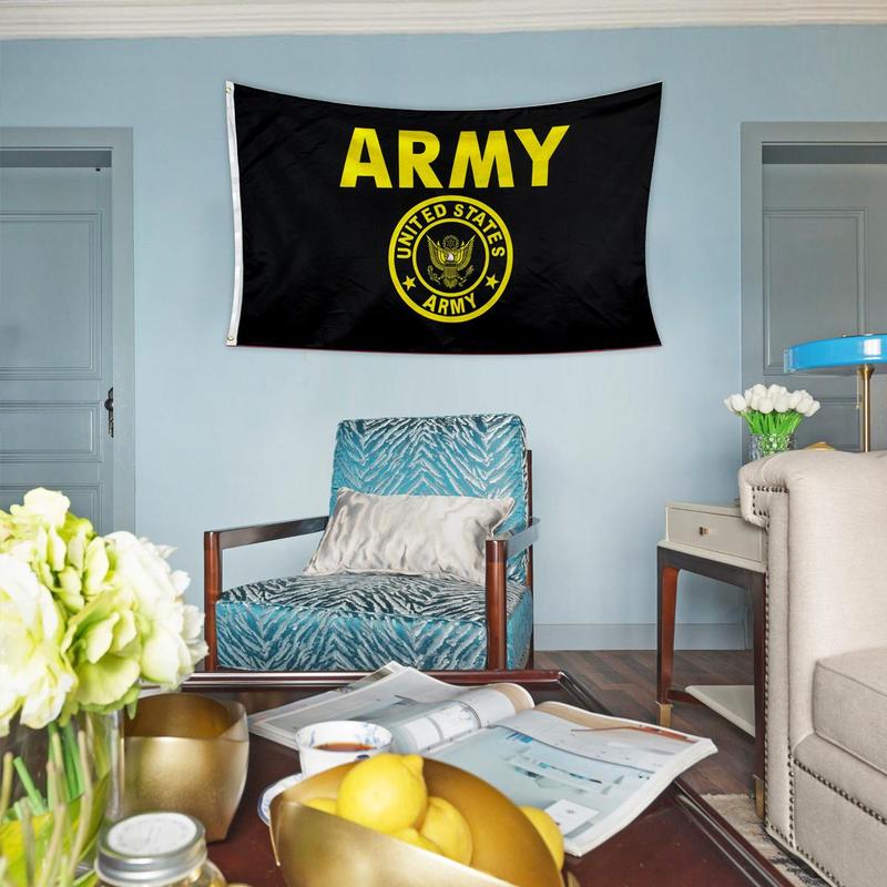 Army Flag with Gold Crest, 3x5 Military Flag, Double Stitched Edges Flag, Festive & Party Supplies for Home Garden Party, without Flag Pole