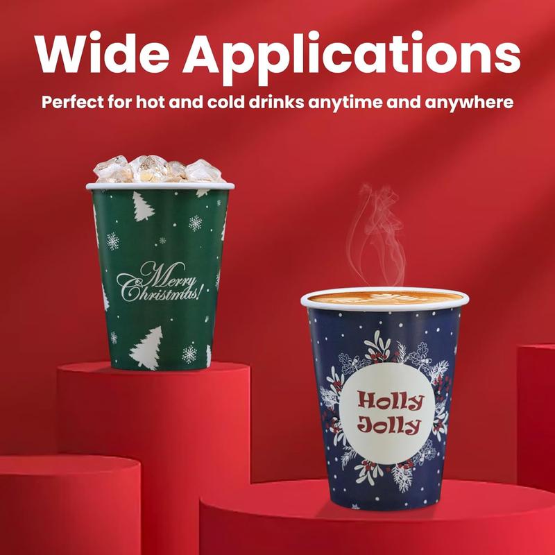 Christmas Disposable Coffee Cups with Lids, 60 Pack 12 Oz To Go Coffee Cups,6 Designs Christmas Coffee Drinking Paper Cups for Hot , Hot Cocoa, Xmas Dinner Party