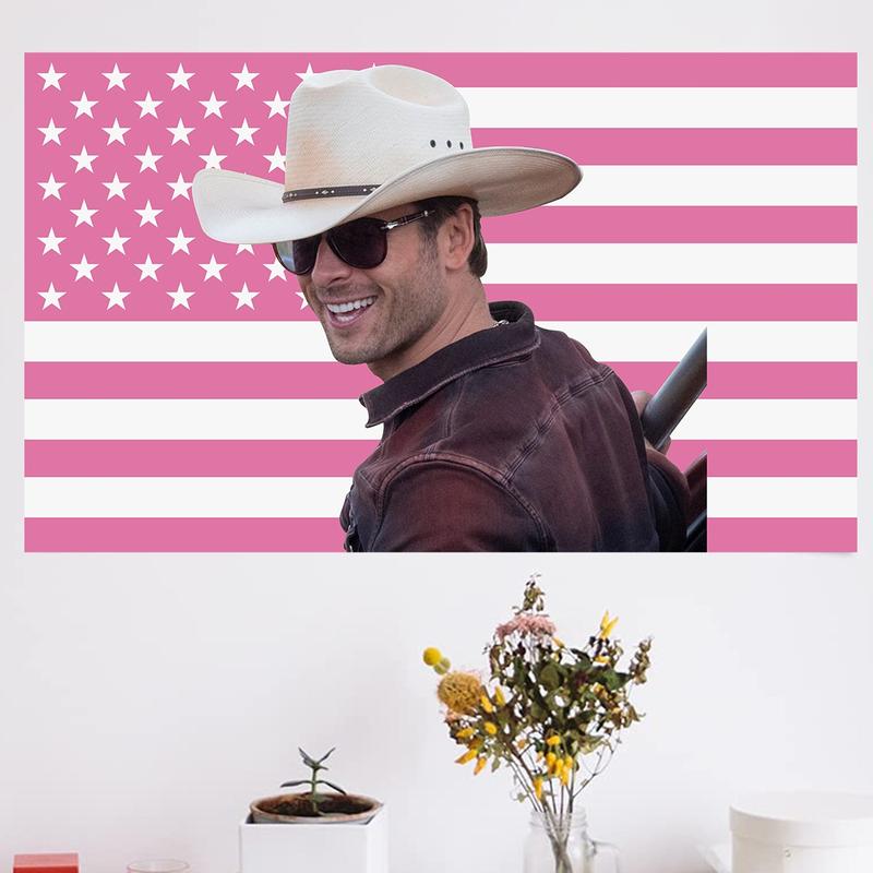 Glen Powell Pink Wall Tapestry American Flag - Not My First Tornado 3x5ft USA Flag, GlenPowell Cowboy Twisters Movie USFlag, i Love Glen Powell and His CuteDog Fan Gift Tapestries