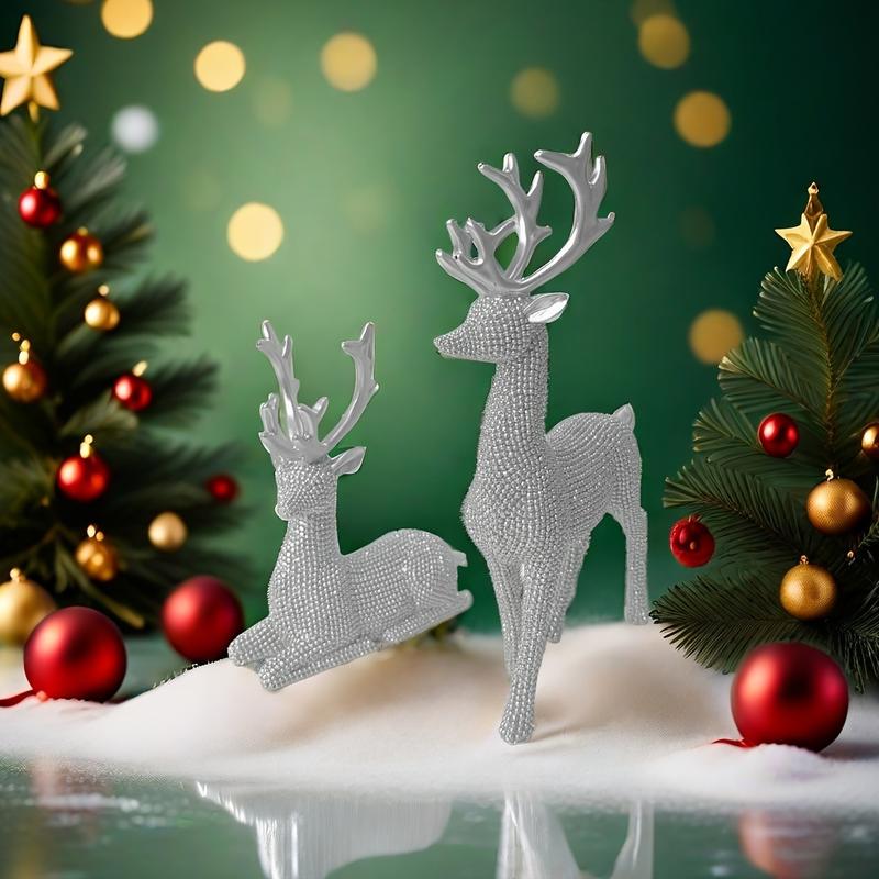 2pcs Set Christmas Deer Figurines - Classic Resin Crafts for Holiday Home Decor, Perfect for Living Room, Bar, Cafe & More Ornaments Decoration christmas 2024 ornament glass cleaner heavy leather apron