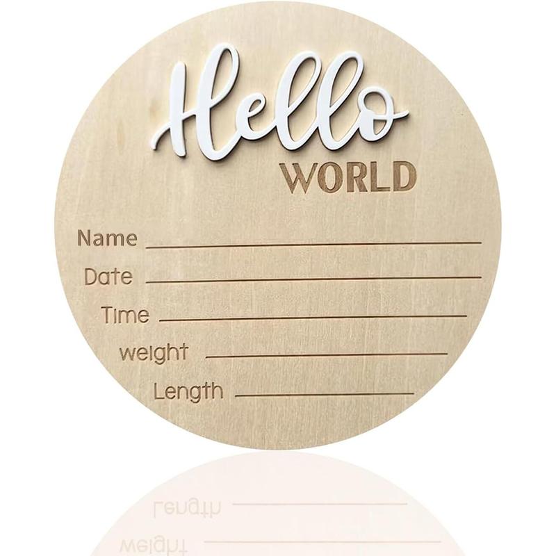 Baby Announcement Sign, ​5.9 Inch Wooden Hello World Newborn Signs, Birth Announcement Sign, Baby Shower Hospital Nursery Decor Room