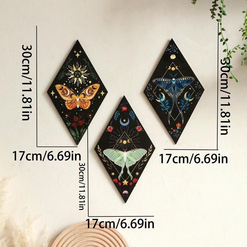 Boho Style Moon & Butterfly Pattern Hanging Decor, 3 Counts set Wooden Wall Hanging Ornaments, Wall Art for Home Living Room Bedroom