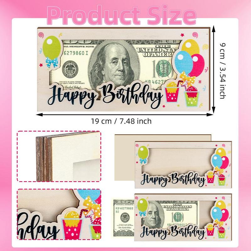 Wooden Birthday Money Gift Holder, 1 Count Happy Birthday Cash Envelope, Birthday Money Gift, DIY Money Holder, Birthday Present for Birthday Party