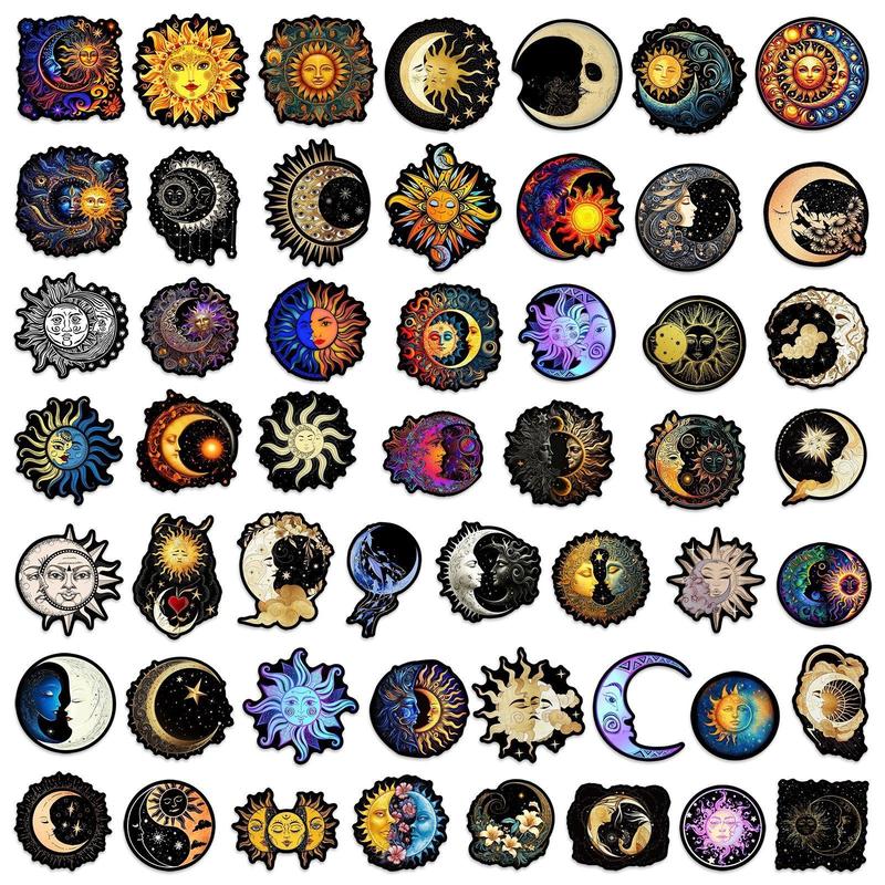 Moon & Sun Series Graffiti Sticker, 50pcs set Waterproof Self Adhesive Decor Paper, Decor Sticker for Gift Greeting Card Water Bottle Laptop Phone