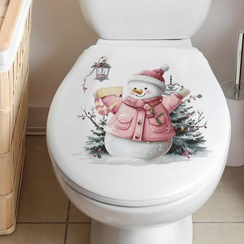 Snowman Pattern Toilet Sticker, 1 Count Cute Cartoon Toilet Decal, Self Adhesive Toilet Sticker, Home Decor for Bathroom, Christmas Decorations