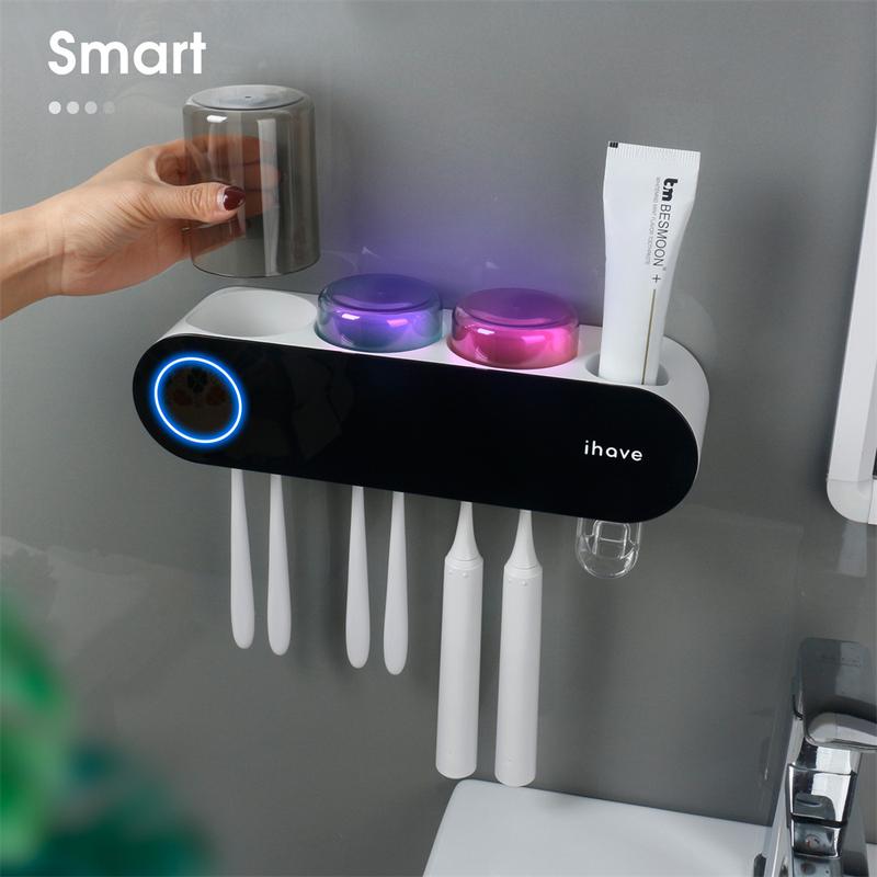 iHave Toothbrush Sanitizer and Holder - UV Toothbrush Holders for Bathrooms with Toothpaste Dispenser, 3 Cups Electric Toothbrush Holder Wall Mounted: Smart Home Gadgets & Stylish Bathroom Accessories