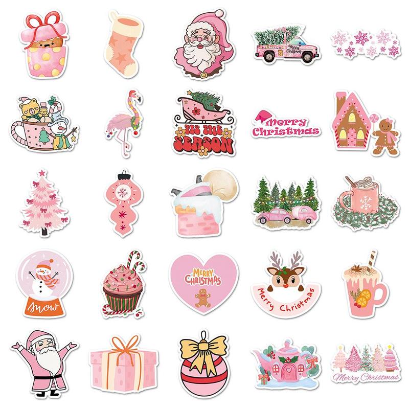 Christmas Series Sticker, 50pcs set Waterproof Self Adhesive Decor Paper, Decor Sticker for Gift Greeting Card Water Bottle Laptop Phone