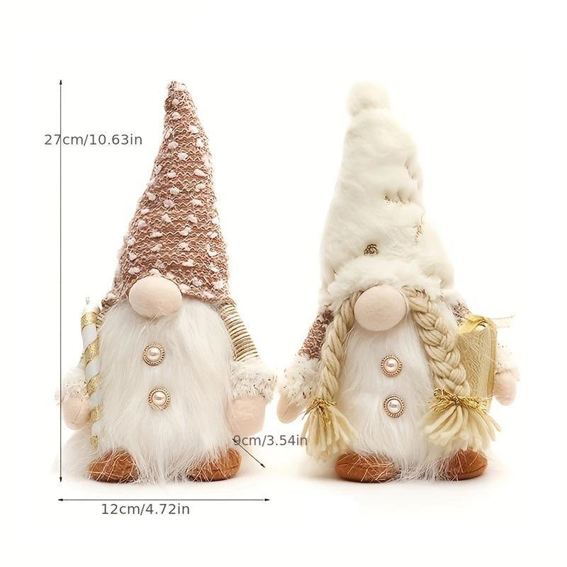 Christmas Gnome Doll Ornament, 2 Counts Cute Plush Gnome Doll with LED Light, Desktop Decoration for Home Living Room Bedroom(3*AAA Battery Powered, without Battery)