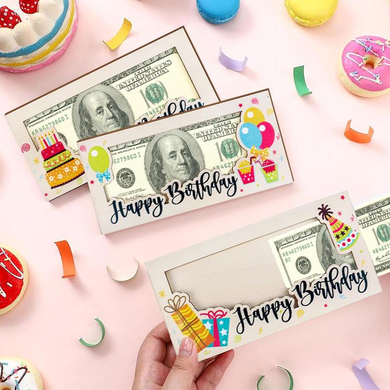 Wooden Birthday Money Gift Holder, 1 Count Happy Birthday Cash Envelope, Birthday Money Gift, DIY Money Holder, Birthday Present for Birthday Party