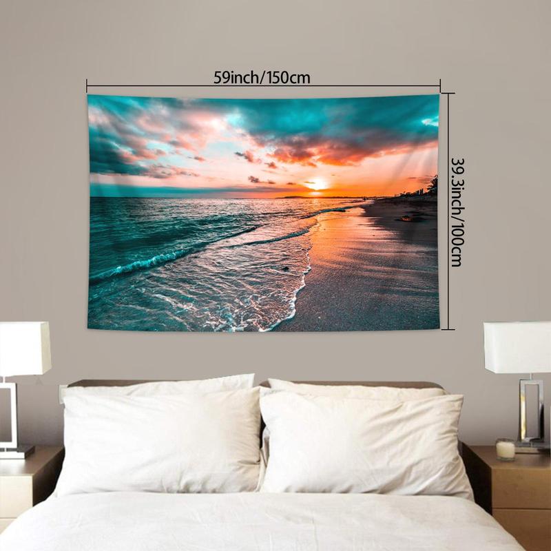 Beach Landscape Pattern Tapestry, 1 Count Sunset & Dusk Beautiful Scenery Tapestry, Wall Hanging Decor for Living Room & Bedroom & Office