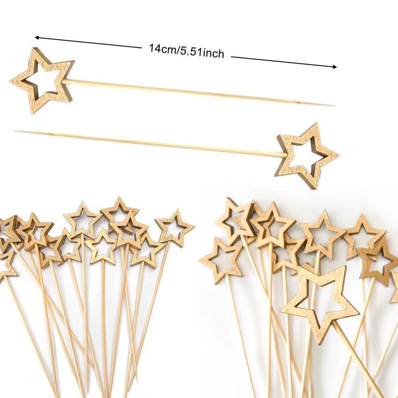 Star Shaped Wooden Toothpick, 50pcs set Disposable Fruit Stick, Party Decoration Supplies for Birthday Wedding Baby Shower