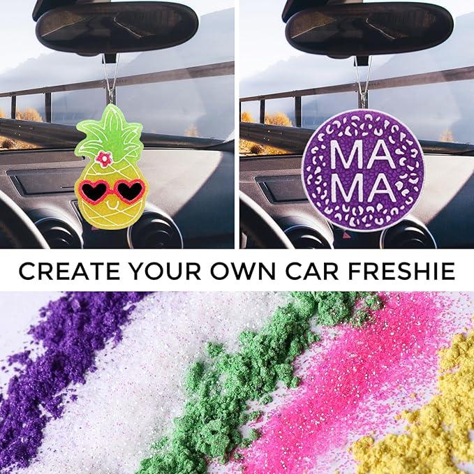 MUBYOK Car Freshies Starter Kit DIY Freshie Supplies Making Kit with 250G Unscented Aroma Beads,2 oz Fragrance Oil,Freshies Silicone Molds，Acrylic Paint,Mica Powder,Glitter（Make 3 freshie）