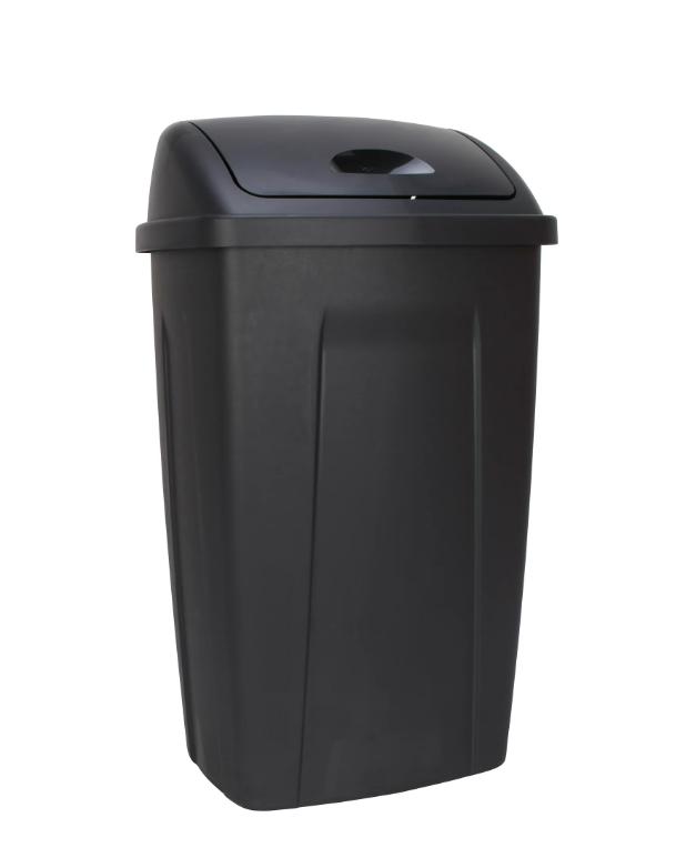 13 Gallon Trash Can, Plastic Swing Top Kitchen Garbage Trash Can, Black