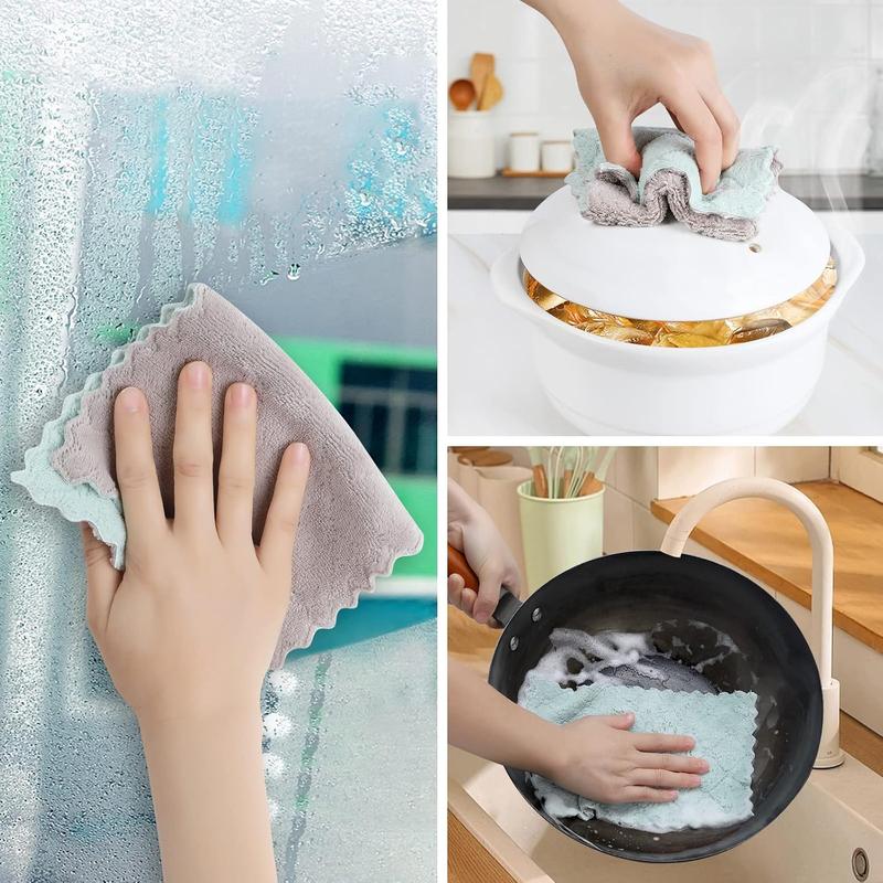 10 Pack Kitchen Dish Cloths Dish Towels,Super Absorbent Coral Fleece Cloth,Premium Dishcloths,Nonstick Oil Washable Fast Drying Dish Rags,Reusable Cloth forTable Chair Dish Glass Cleaning Household Microfiber Light Microfiber Light Wipe