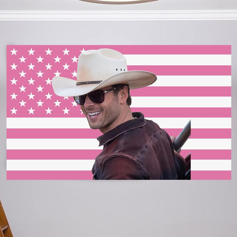 Glen Powell Pink Wall Tapestry American Flag - Not My First Tornado 3x5ft USA Flag, GlenPowell Cowboy Twisters Movie USFlag, i Love Glen Powell and His CuteDog Fan Gift Tapestries