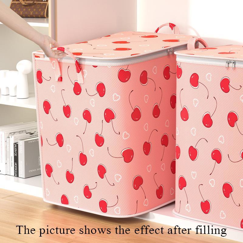 Cherry Pattern Dustproof Bedding Storage Bag, 1 Count Portable Large Capacity Non-woven Fabric Clothes Storage Bag, Household Moving Bag, Summer Gift, Cool Bedroom Accessories for Cheap, Summer Gift Ideas, Chill Room Accessories