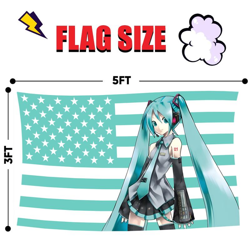 Anime Hatsune Miku Flag Funny Banner Tapestry Flag Suitable for Wall Decoration College Dormitory Indoor Outdoor Party Decoration Durable Room Decoration 3*5FT