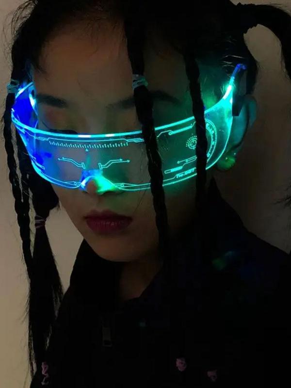 Y2k Glow in The Dark Eyeglasses for Beach Vacation, Sunglass Trends 2024 Punk Luminous Eyeglasses for Party, Club Future Tech Led Party Music Festival