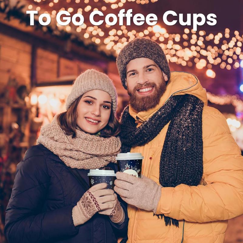 Christmas Disposable Coffee Cups with Lids, 60 Pack 12 Oz To Go Coffee Cups,6 Designs Christmas Coffee Drinking Paper Cups for Hot , Hot Cocoa, Xmas Dinner Party