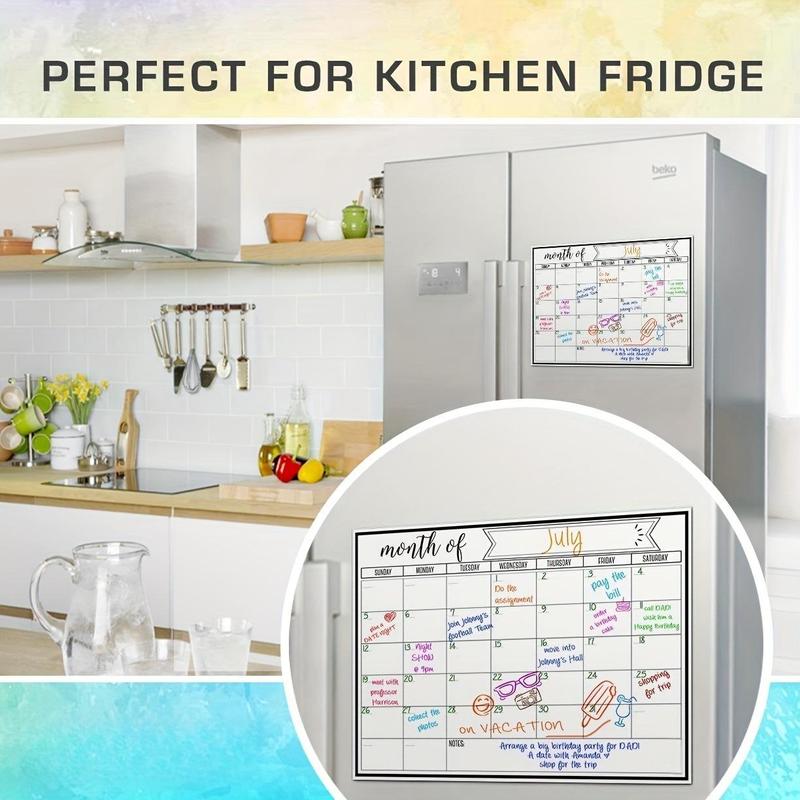 Magnetic Monthly Calendar, 1 Count Refrigerator Planner  Dry Erase Board, Planning Board for Kitchen Office School Refrigerator