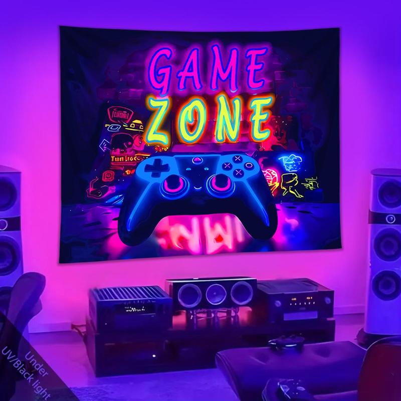 Game Console Pattern Tapestry, 1 Count Colorful Fluorescent UV Reactive Wall Hanging, Wall Art Decor for Home Living Room Bedroom Dormitory Gallery